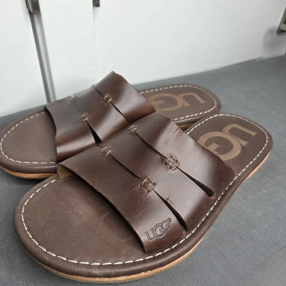 UGG Men's Brown Leather Slide Sandals Size 9 US / EU 42